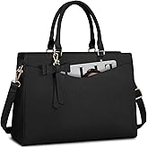 RAINSMORE Laptop Bag for Women 15.6 Inch PU Tote Bag Business Office Work Bag Waterproof Briefcase Computer Tote Lightweight Handbag Shoulder, Black