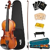 Mendini by Cecilio 3/4 Violin Set For Beginners - Hand Carved Acoustic Violins Kit - Fiddle Solid Wood Kit with Hard Case, Bow, Rosin, Shoulder Rest, Bridge and Extra Strings