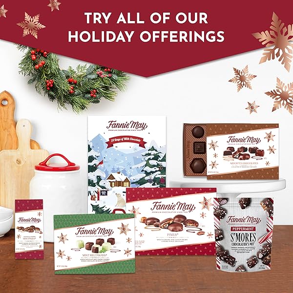 FANNIE MAY, PREMIUM MILK CHOCOLATE, MINT MELTAWAYS, HOLIDAY GIFT BOX, 14 OZ