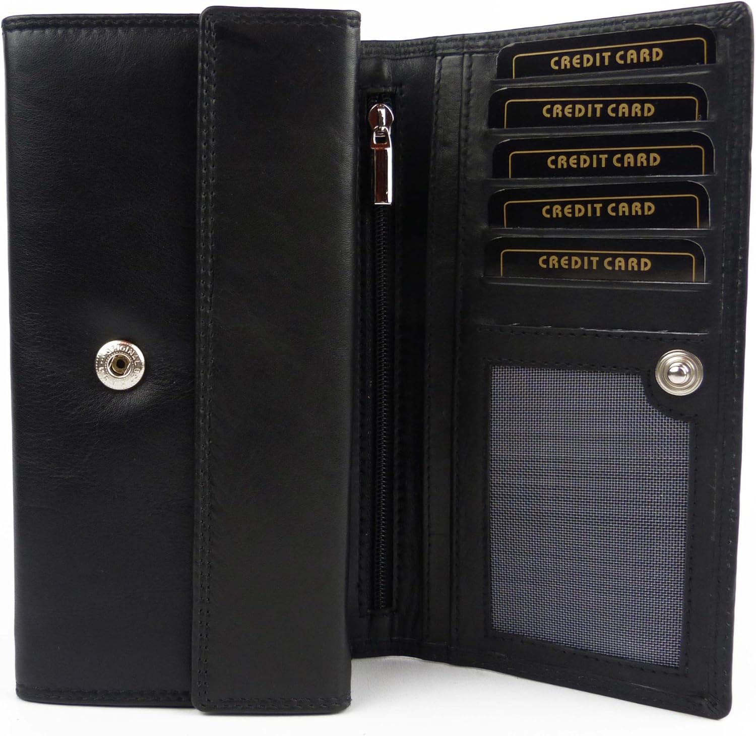 London Leathergoods Ladies Soft Large Leather Flap-Over Purse/Wallet, Dark Red, 17.5cm x 10cm / 7" x 4" - Image 3
