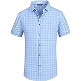 Alex Vando Mens Button Down Shirts Wrinkle Free 4-Way Stretch Short Sleeve Business Casual Shirt