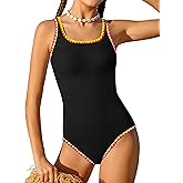 Qaoerde Girls Swimsuit One Piece Swimsuits Solid Color Bathing Suit Colorful Contrast Trim Adjustable Straps Swimwear 9-16Y
