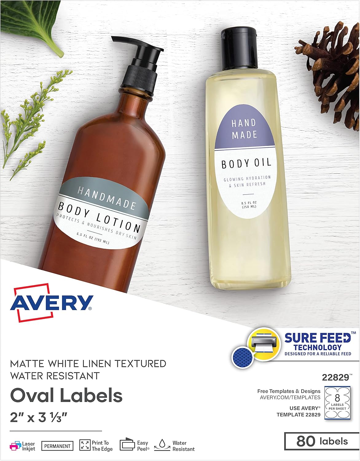 Download Amazon Com Avery Printable Blank Oval Labels 2 X 3 1 3 Textured Matte White 80 Customizable Labels 22829 All Purpose Labels Office Products