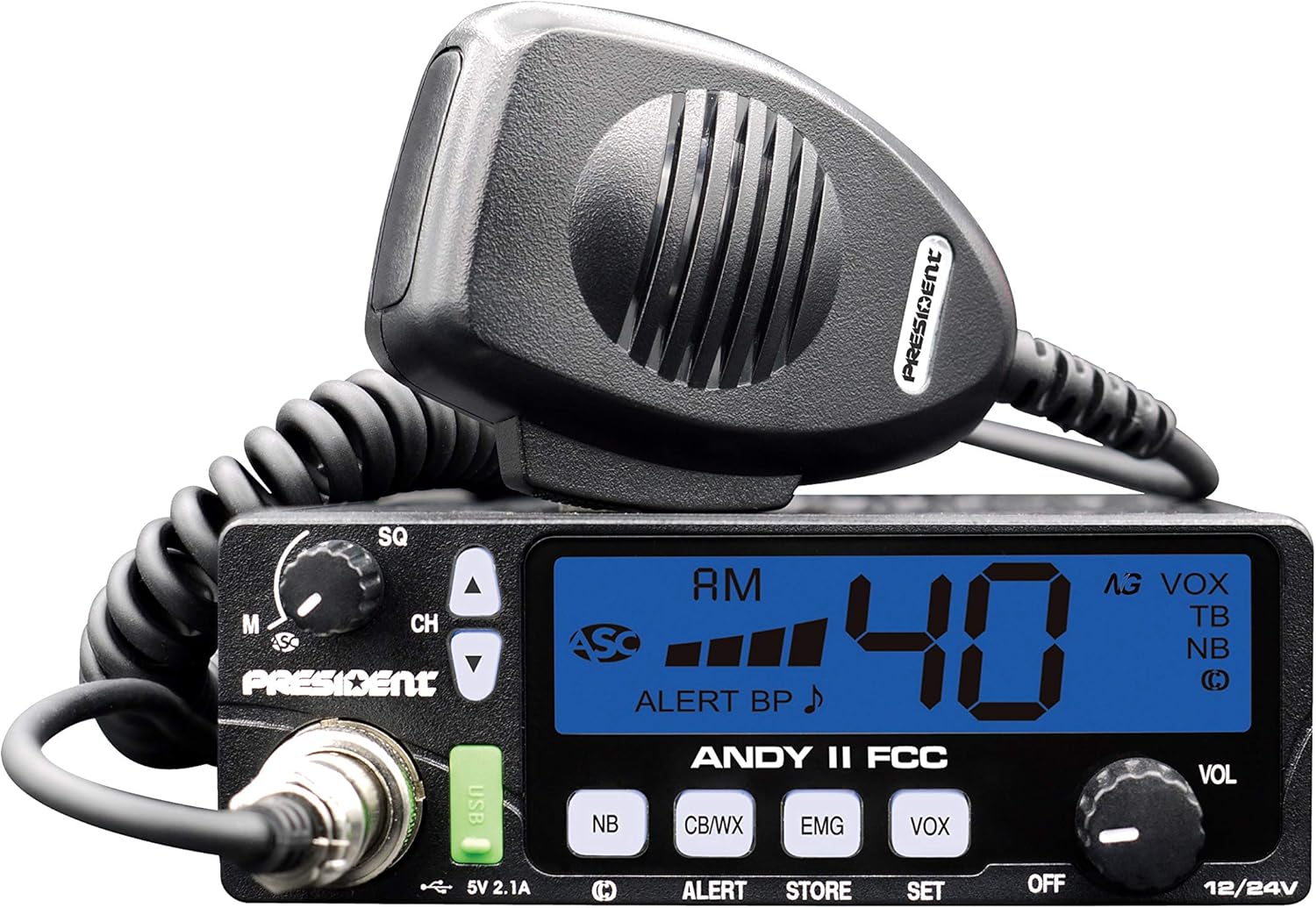New President Andy II 12/24V FCC CB Radio with Weather Channel/Alert, Scan, USB Port, VOX and Much More!: Car Electronics