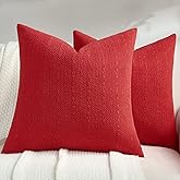FUTEI Valentine's Day Red Chenille Throw Pillow Covers 18x18 Inch Set of 2,Soft Striped & Diamond Textured Cushion Cases,Modern Home Decor for Couch Living Room
