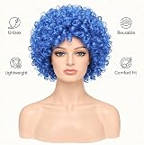 SHATCHI Afro Wig Curly Blue Unisex Fancy Dress Party Costume view 8