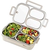 Eechen Charm Stainless Steel Lunch Box for Kids, 3-Compartment Bento Box with Lid | Leakproof, Eco-Friendly Metal Food Container for School, Work, Picnic | Easy to Clean & Microwave Safe (White)