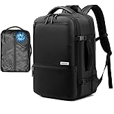 Dinictis Vacuum Seal Travel Backpack 60L Built-in Pump, Expandable Backpack with Vacuum Compression Fits 17 inch Laptop, Water Resistant Carry On Suitcase Luggage for Short Trip and Business-Black