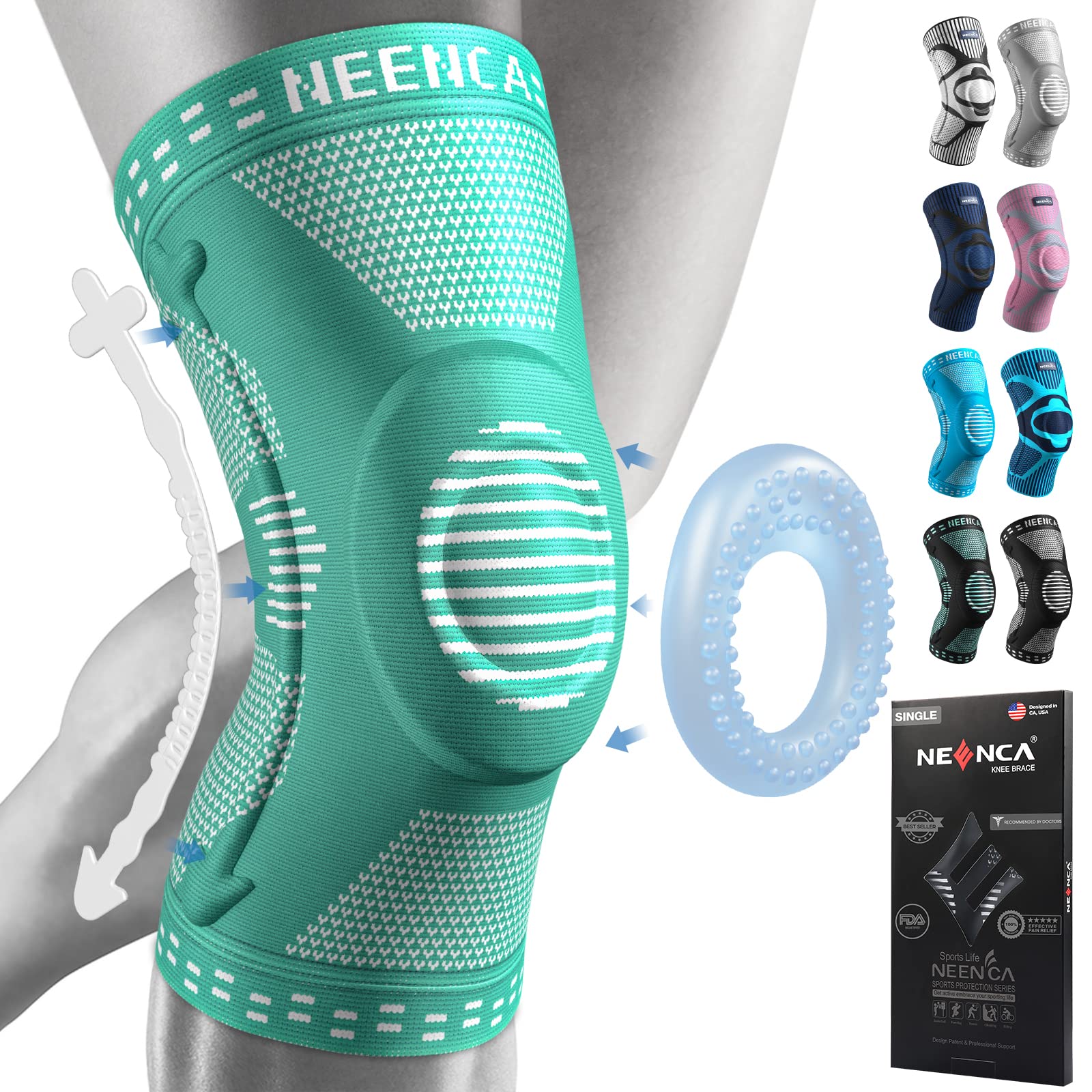 NEENCA Knee Brace,Knee Compression Sleeve Support with Patella Gel Pad & Side Stabilizers,Medical Grade Knee Protector for Running,Meniscus Tear,Arthritis,Joint Pain Relief,ACL,Injury Recovery