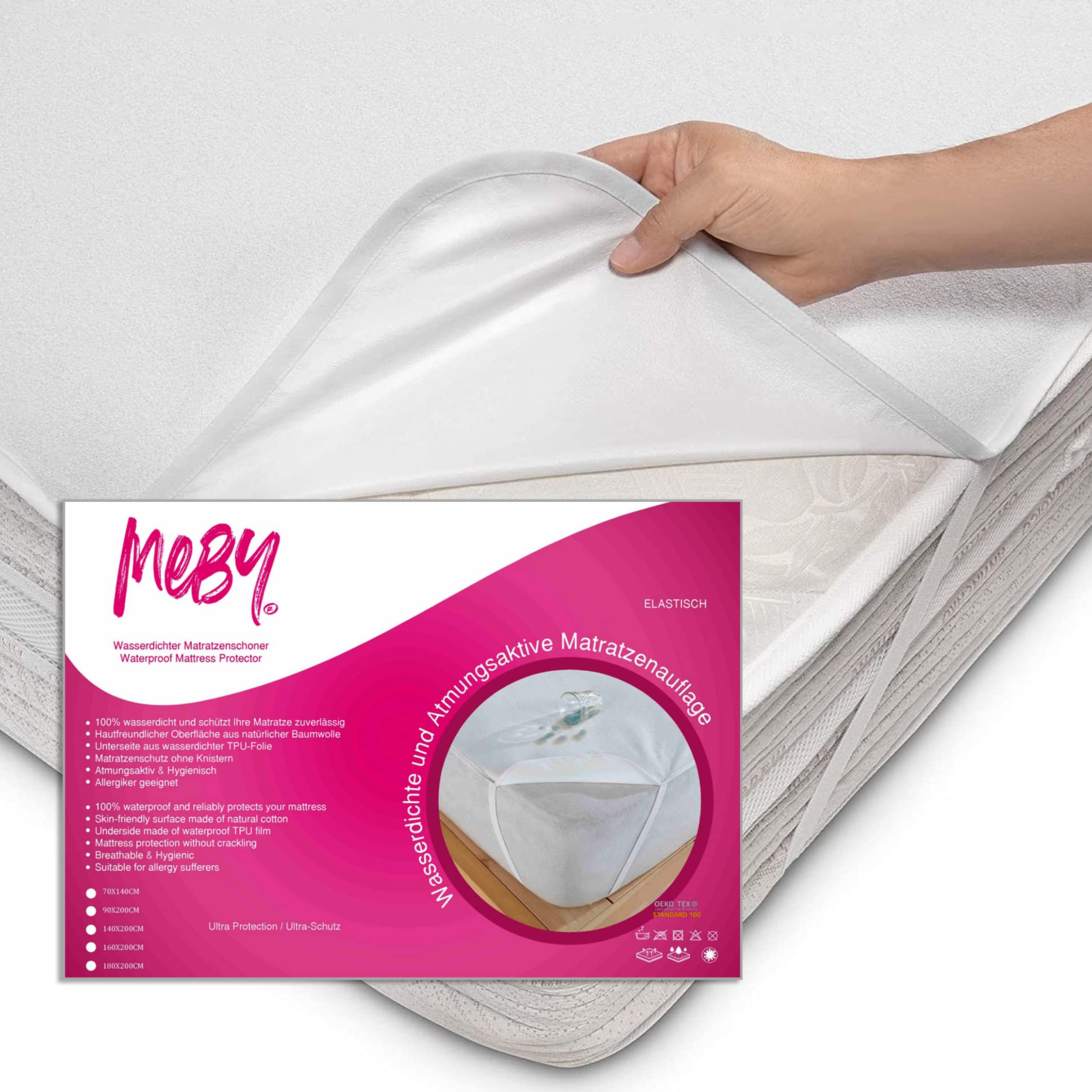 MEBY 70 x 140 cm Waterproof Mattress Protector for Baby. Breathable Cotton Mattress Protector, Waterproof, Moisture Protection, Elastic, Crinkle-Free Incontinence Pad (Set of 2)