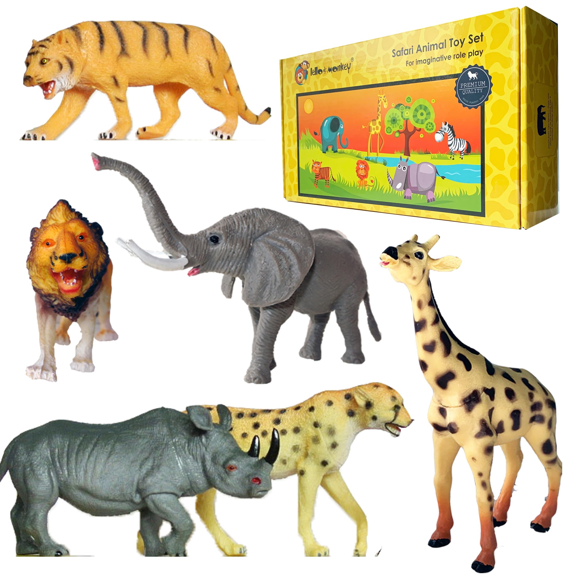 Safari animals toys plastic figures - large set of 6 boxed