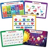 Simply Magic 5 Educational Placemats for Kids &ndash; Kids Placemats Non Slip | Washable Reusable Plastic Place Mats for Toddler, Alphabet ABC, Shapes, Colors, Numbers, Solar System Learning Place Mats