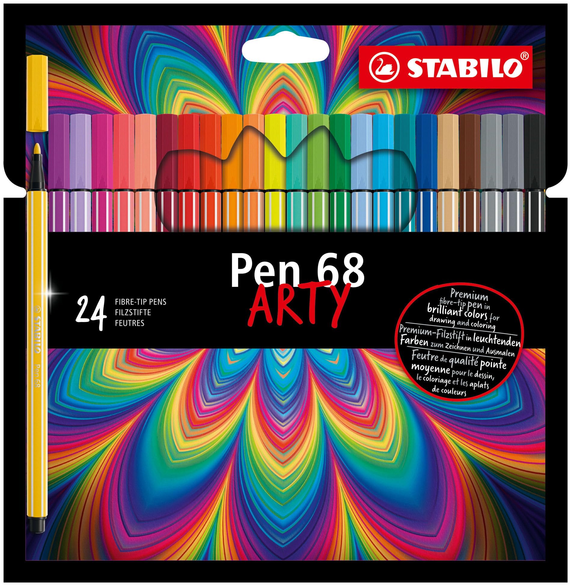 STABILO Pen 68 - Premium Fibre-Tip Pen - ARTY - Pack of 24 - Assorted Colours