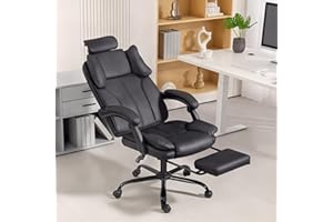 HOMCOM Office Chair with Pet-Friendly Fabric, Adjustable Headrest, Reclining Desk Chair with High Back, Footrest, Thick Cushi