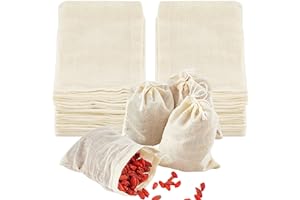 TUZAZO 50 Pack Reusable Tea Bags, Natural Unbleached Cotton Cheesecloth Bags for Straining, Drawstring Muslin Bags, Sachet Bags, Coffee Tea Brew Bags (3 x 4 inch)