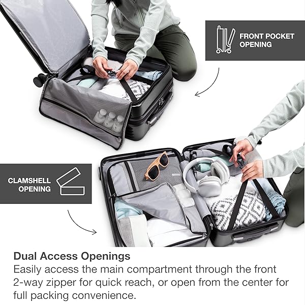 TRAVELER’S CHOICE MYKEL DUAL OPENING POLYCARBONATE HARDSIDE SUITCASE WITH SLEEVE AND ERGONOMIC HANDLE