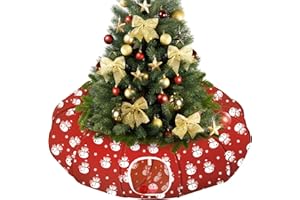 Pawaboo Cat Tunnel Bed Under Christmas Tree, 35.4'' Christmas Cat Toy Circle Tunnel with Ball, Cats Tunnels Christmass Tree Skirt Decorative Festive Foldable Kitty Tube Tunnels for Cats(Red Snowman)