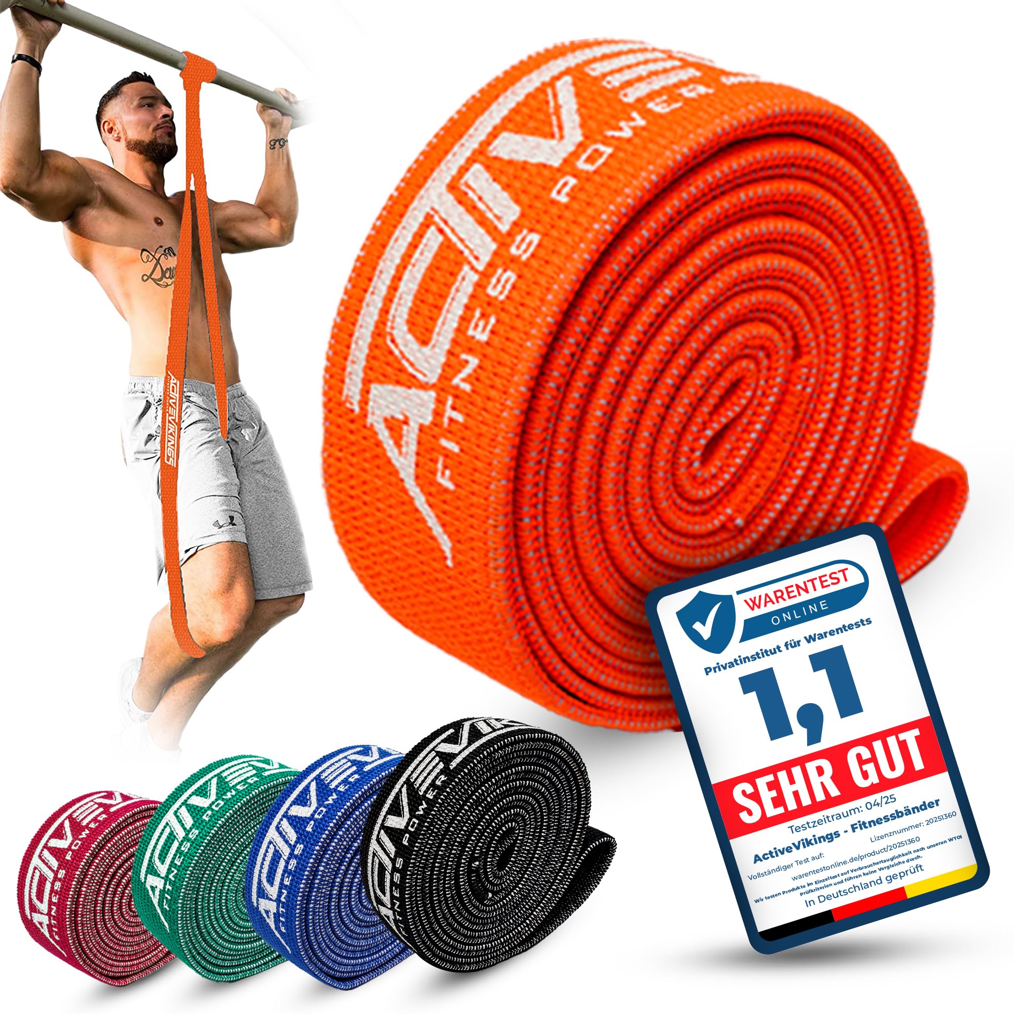 ActiveVikings® Pull-Up Fabric Fitness Bands – Perfect for Muscle Building and Crossfit Freeletics Calisthenics – Fitness Band Pull Up Bands Resistance Bands, B - Orange (Light).