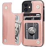 ONETOP Compatible with iPhone 12 Mini Wallet Case with Card Holder, PU Leather Kickstand Card Slots Case, Double Magnetic Clasp and Durable Shockproof Cover 5.4 Inch(Rose Gold)