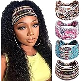 SAWINDA Wide Boho Headbands for Women Floral Print Twist Knot Elastic Non-Slip Womens Head Bands African Style Daily Life Yoga Sports Hair Wraps 4 Pack