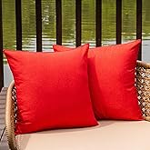 NiNi ALL Outdoor Waterproof Throw Pillow Covers Set of 2 Decorative Farmhouse Garden Pillowcase Solid Cushion Cases for Patio Tent Couch 18x18 inch Red