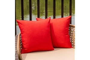 NiNi ALL Outdoor Waterproof Throw Pillow Covers Set of 2 Decorative Farmhouse Garden Pillowcase Solid Cushion Cases for Patio Tent Couch 18x18 inch Red