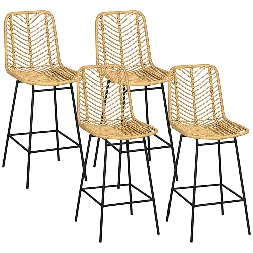 HOMCOM Rattan Bar Stools Set of 2, 26