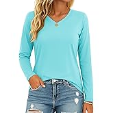 MAGCOMSEN Women's Long Sleeve Shirts V Neck Cotton Basic Tee Soft Breathable Casual Tops Cassic-Fit T-Shirt