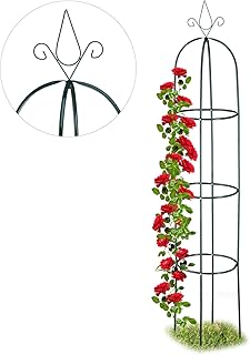 Relaxdays, dunkelgrün Rankhilfe, rund, freistehend, Rosen, Tomaten, Wein, Garten, wetterfest, XL Rankobelisk, H: 200 cm