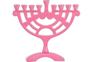 Colored Hanukkah Menorah - Fits All Standard Chanukah Candles - Pink Swirl Traditional Design Chanukah Menorah - 6” High - by Ner Mitzvah