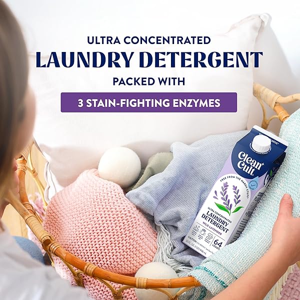 ULTRA CONCENTRATED LIQUID LAUNDRY DETERGENT SOAP, 64 LOADS (32 OZ), LONG LASTING SCENT, 90% LESS PLASTIC, NO HARSH CHEMICALS, WILD LAVENDER, DEFEATS STAINS & ODORS, HE/STANDARD COMPATIBLE