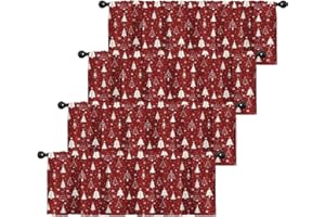 Nesphy 4 Pack Valances Window Treatments, Christmas Tree Red Drapes Adjustable Curtain for Windows Living Room Kitchen Sink Above, 18x52 Inch Rod Pocket Valances