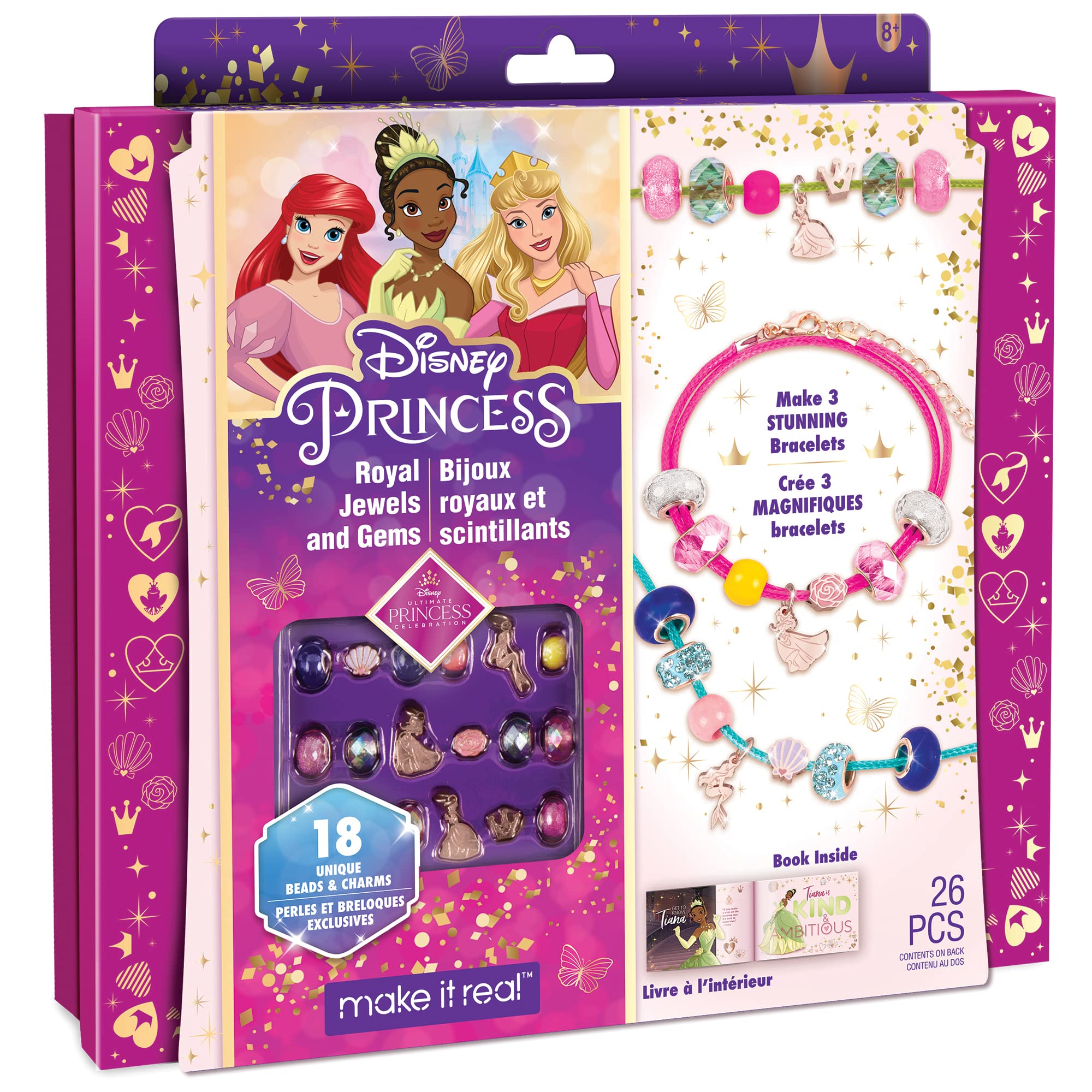 Princess Jewellery Making Set: Beautiful Bracelets with Colourful Beads and Elegant Princess Pendants in the Design of Ariel, Aurora & Tiana, Beads and Pendants, Gift for Girls from 8 Years