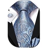 Hi-Tie Men Ties Sets Silk Stripe Paisley Necktie Pocket Square Cufflinks for Business Wedding