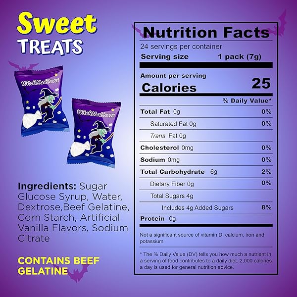 4E’S NOVELTY 24 PACK HALLOWEEN MINI MARSHMALLOWS INDVIDUALLY WRAPPED VANILLA FLAVOR – HALLOWEENS CANDY FOR KIDS IN BULK, SNACKS FOR TRICK OR TREAT, 17 MARSHMALLOWS IN EACH BAG (WITCHMALLOWS)