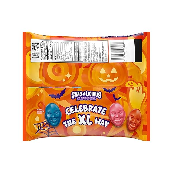 SHAQ-A-LICIOUS INDIVIDUALLY WRAPPED XL GUMMIES ORIGINAL FLAVOR SNACK SIZE, HALLOWEEN CHEWY CANDY BAG, 8.5 OZ