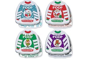 4E's Novelty "Christmas Poop" Mint Candy Tins 4 Pack, Stocking Stuffers fo Kids Breath Mints, Funny Christmas Candy Stocking Stuffer for Boys Girls Funny Gag Gift White Elephant Gift Exchange for Adults Men Women