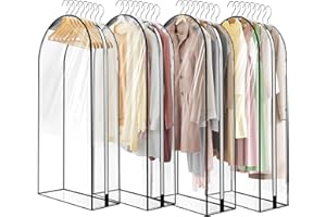 MALOROY 10" Gusseted All Clear Garment Bags - 4 Pack 50" Hanging Clothes Storage Bags for Suits, Coats, Dresses, Shirts - Side Zipper, Breathable Fabric, Dustproof, Waterproof PEVA Material (50 inch)