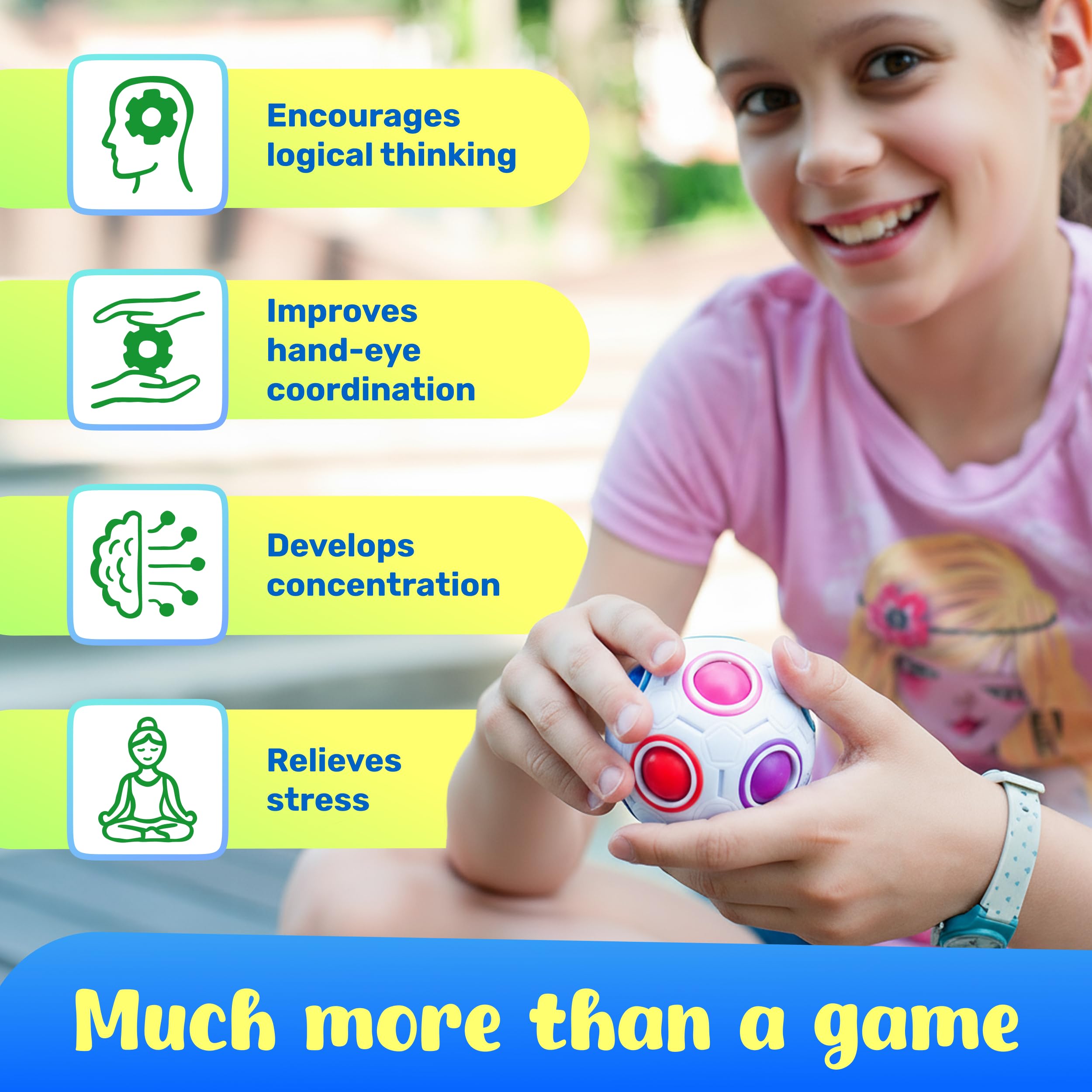 CUBIDI® Original Rainbow Puzzle Ball I Brain Teasers for Kids Ages 6-10 I for Boys and Girls 6+ Years I Travel Toy for Children | Fidget Ball Magic Ball