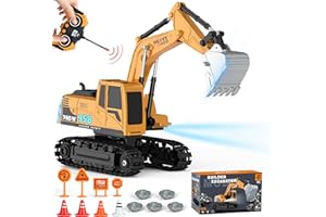 MLCNLES Kids-Play Excavators Construction Toys for Boys-6-9 - 1/22 Engineering Digger Truck with 6 Activity Barricade, Rechargable Educational Car Kids' Play Excavators, Kids-Toys for 6 7 8 9 Years Boys Girls