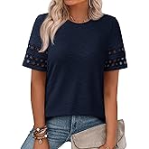 PRETTYGARDEN Summer Tops for Women 2026 Lace Short Sleeve T-Shirts Casual Blouses Spring Fashion Clothes Vacation Outfits