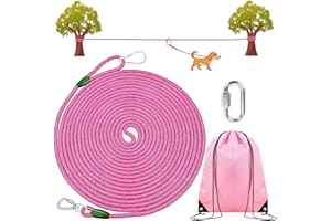 ZENGSUSU Multifunctional Dog Tie Out Cable 50ft for Camping&Backyard，Reflective Runner Trolley System for Dog Up to 300 lbs，O