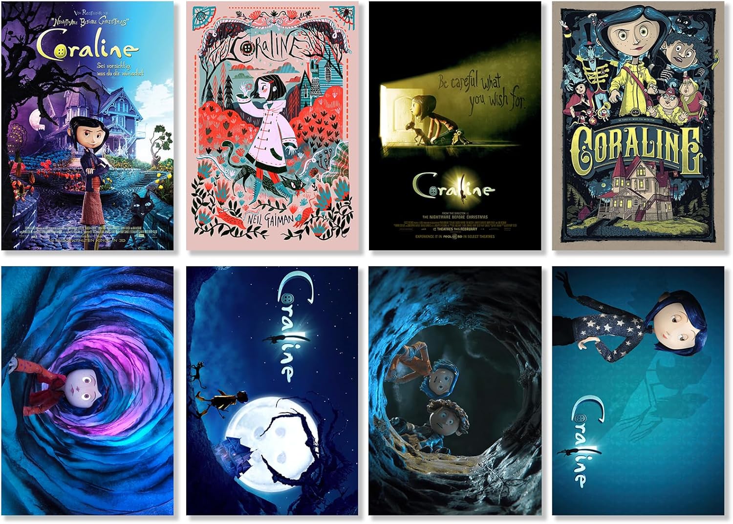 Wall Décor - JayPerArt Coraline Poster (8 Pcs 16.5 * 11.5 inch) for Room Aesthetic, Wall Art for Room Decor Merch Stuff Prints HD Posters for Fans Unframed