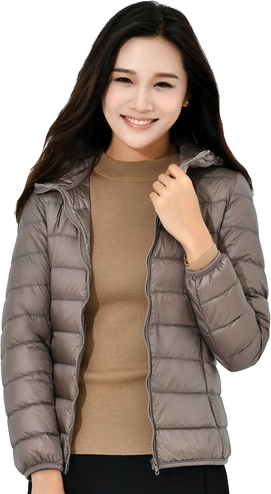 Fouriding Women's Fashion Duck Hooded Down Jacket Short Style Collarless Lightweight Coat Quilted Winter Puffer Packable Ultralight Jackets for Women Ladies Girls for Travel, Hiking, Climbing, Skiing