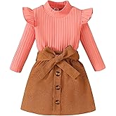 Coaturi Baby Girl Clothes Sets: 2 Piece Ruffle Sleeve Tops Mini Skirts Sets Fall Winter Outfits for Toddler 9 Months-5 Years