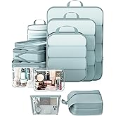 Veken 11 Set Compression Packing Cubes for Travel Essentials,Compressible Expandable Large Luggage Suitcase Organizer Bags for Clothing,Durable Space Saver Storage Bags with Toiletry Bags(Blue Gray)