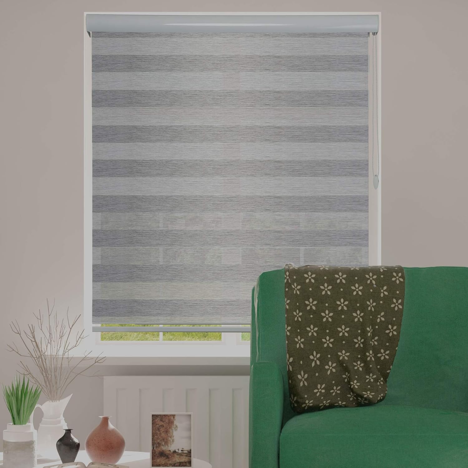 ShadesU Window Shades Zebra Dual Layer Roller Sheer Blinds Light Filtering Window Treatments Privacy Light Control for Day and Night (Maxium Height 72inch) (Grey Color) (Width 20inch): Home & Kitchen
