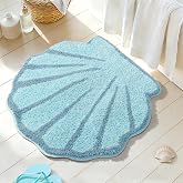 Seashell Bathroom Rugs Non Slip Washable 23x23 coastal bathroom rugs | Sea Beach Shell Bath Decor, Soft and Absorbent Beach Bathroom Rug,Machine Washable Coastal Sea Bathmat for Shower Floor, Tub