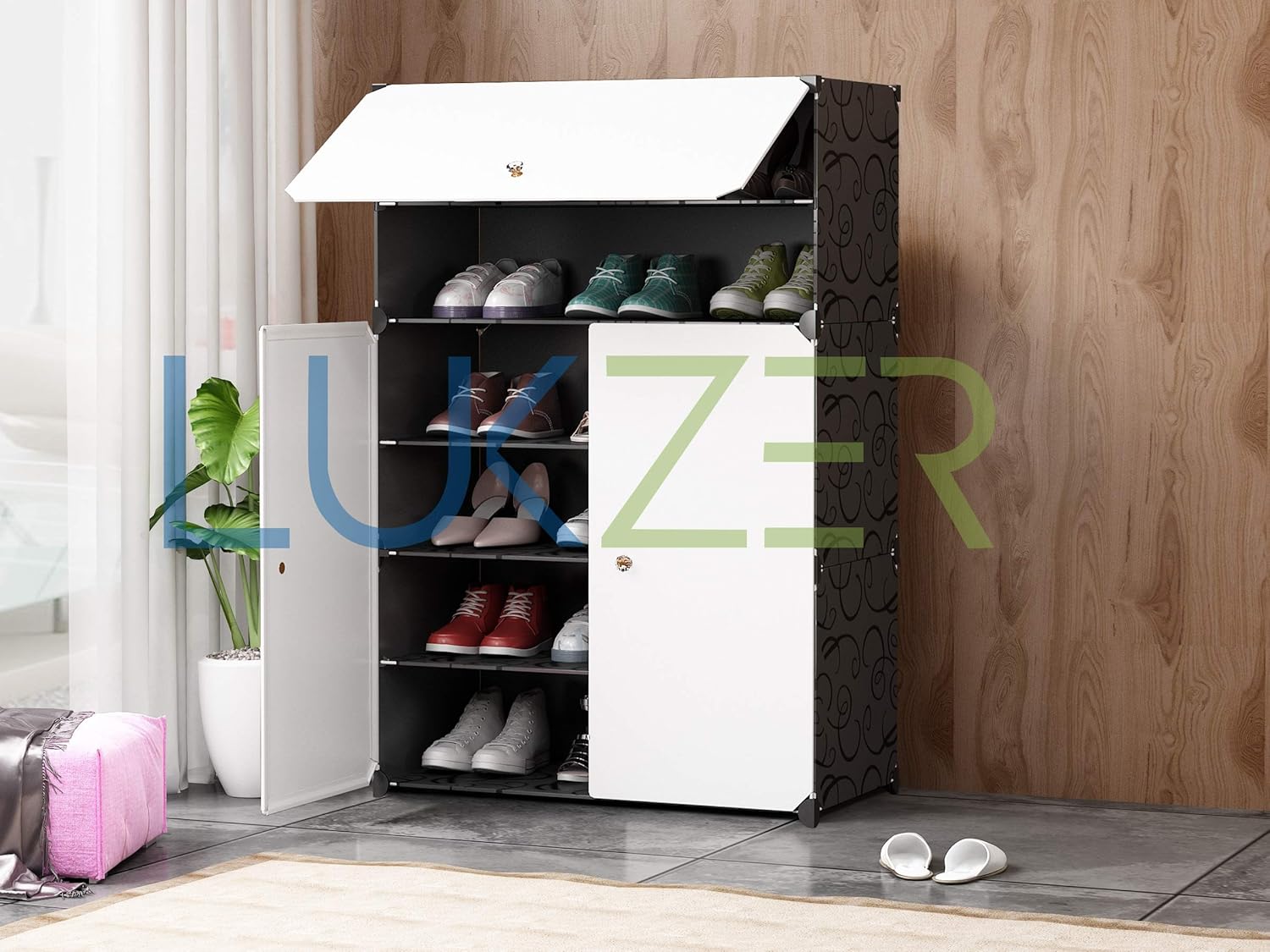 Lukzer 6 Layer Portable Shoe Rack Cabinet Organizer Multi Purpose