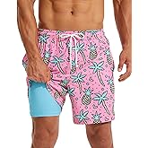 KAIUA SURF Mens Swim Trunks with Compression Liner 7 Inch Inseam Quick Dry Mens Swimming Shorts Bathing Suit